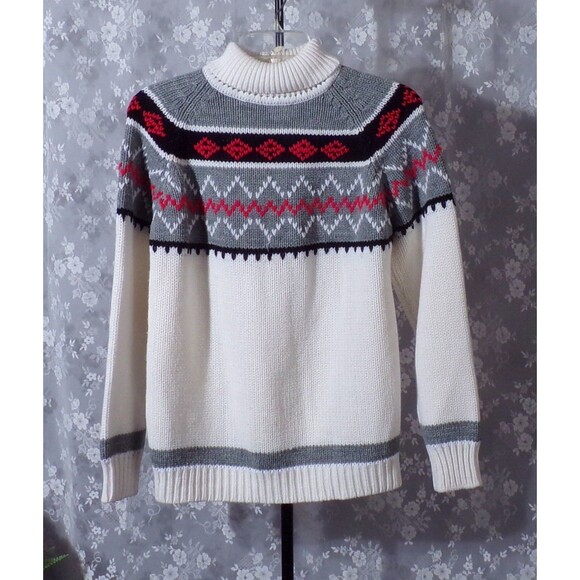 Unbranded Sweaters - Vintage 70s Turtleneck Sweater Size Medium M/L 1970s Retro Fair Isle Ski Resort